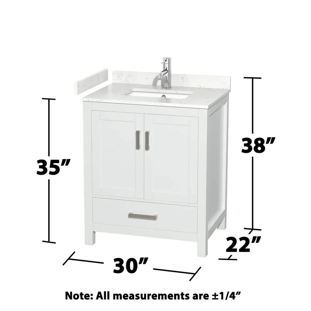 Wyndham Collection Sheffield 30" Bathroom Vanity with Carrara Marble Top - Image 3