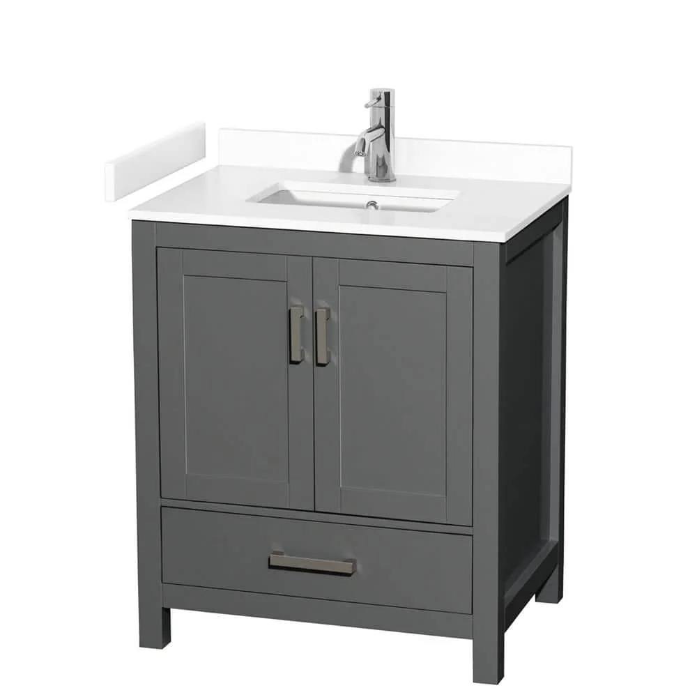 Wyndham Collection Sheffield 30" Dark Gray Single Bath Vanity with White Cultured Marble Top