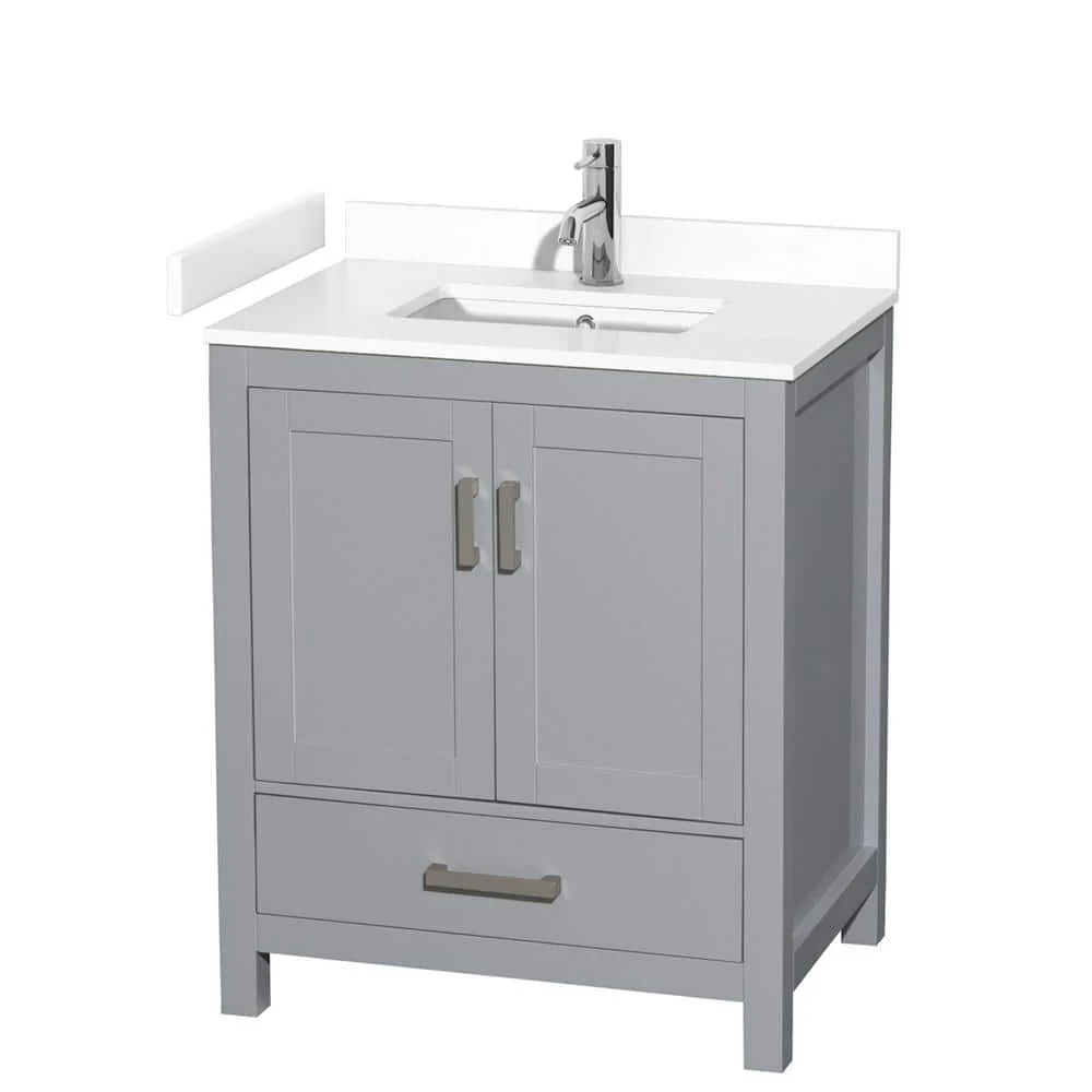 Wyndham Collection Sheffield 30" Gray Bathroom Vanity with Marble Top