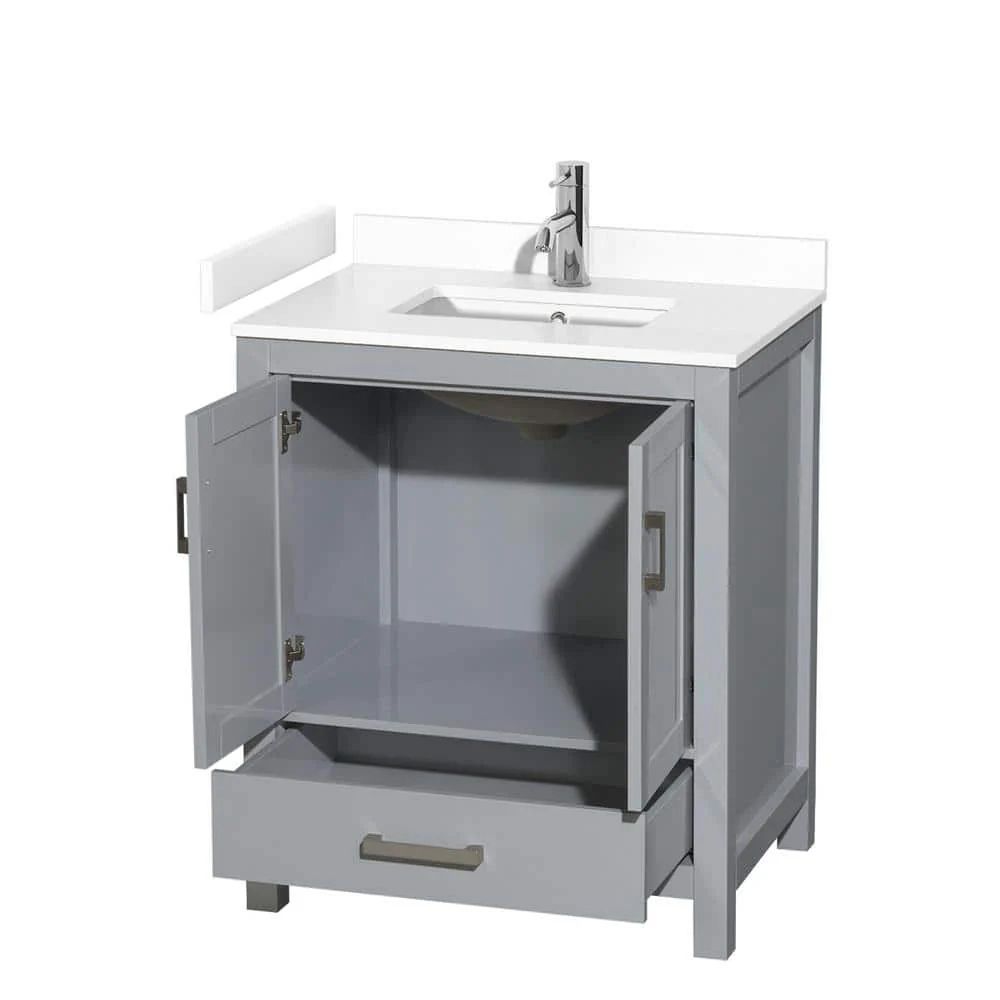 Wyndham Collection Sheffield 30" Gray Bathroom Vanity with Marble Top - Image 2