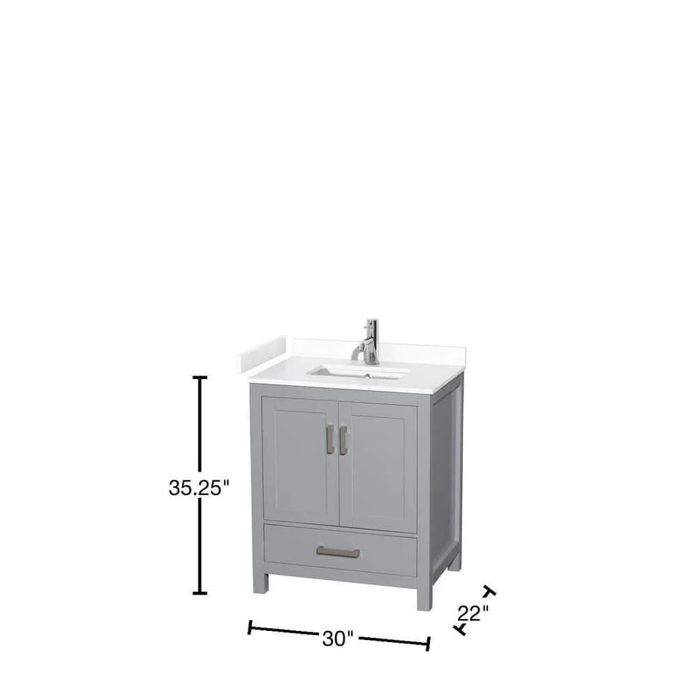 Wyndham Collection Sheffield 30" Gray Bathroom Vanity with Marble Top - Image 3