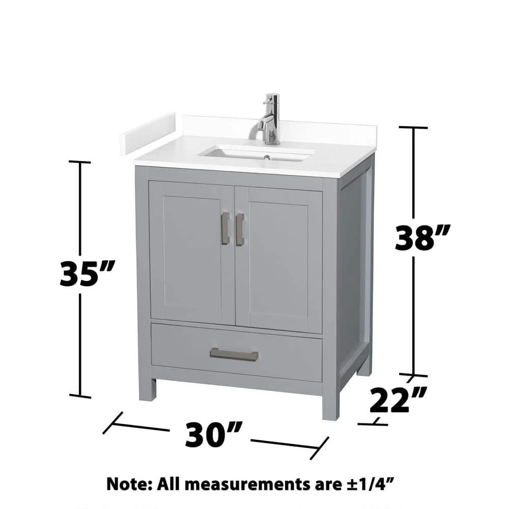 Wyndham Collection Sheffield 30" Gray Bathroom Vanity with Marble Top - Image 4