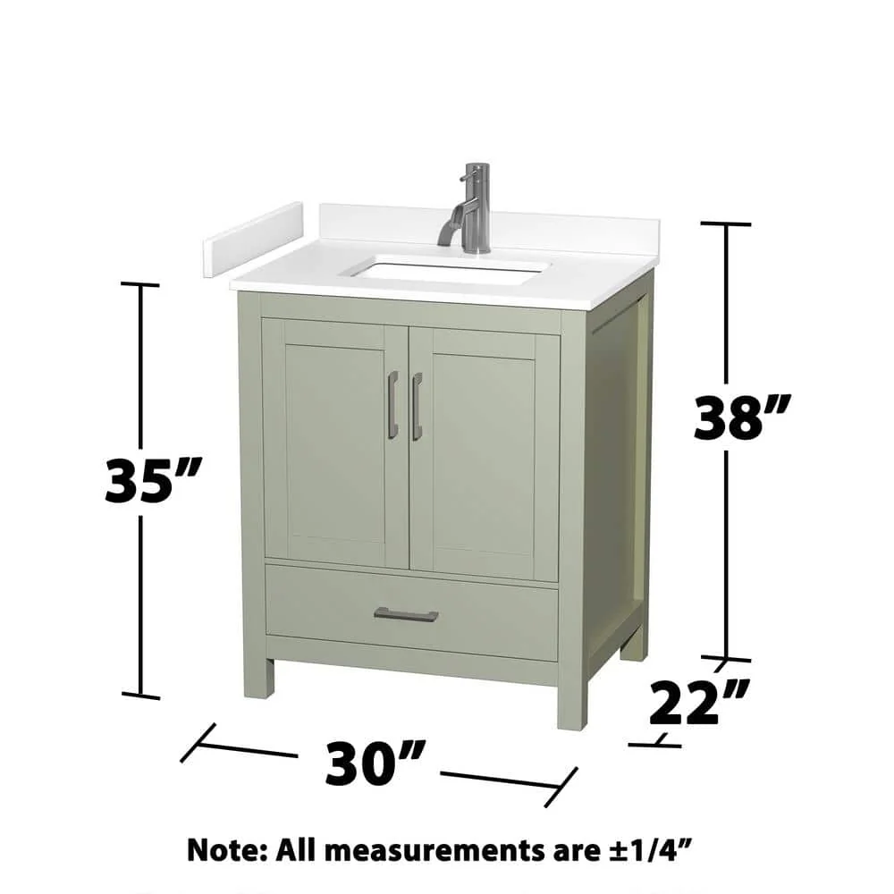 Wyndham Collection Sheffield 30" Light Green Bathroom Vanity with Marble Top - Image 4