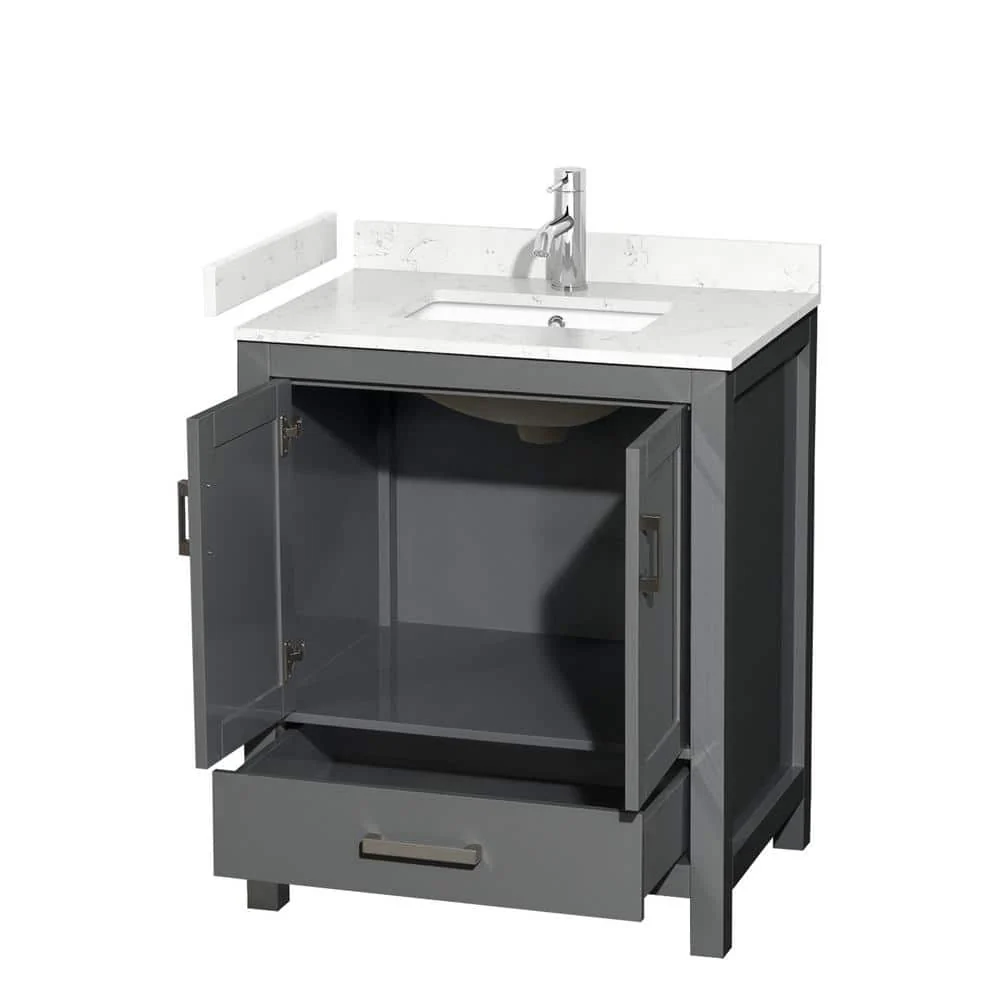 Wyndham Collection Sheffield 30" Single Bath Vanity in Dark Gray with Carrara Marble Top - Image 2