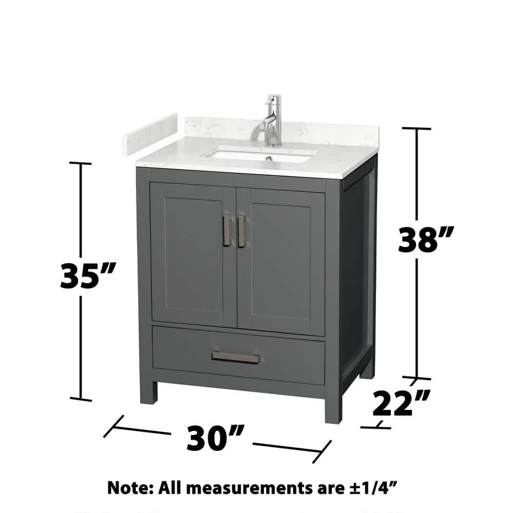 Wyndham Collection Sheffield 30" Single Bath Vanity in Dark Gray with Carrara Marble Top - Image 4