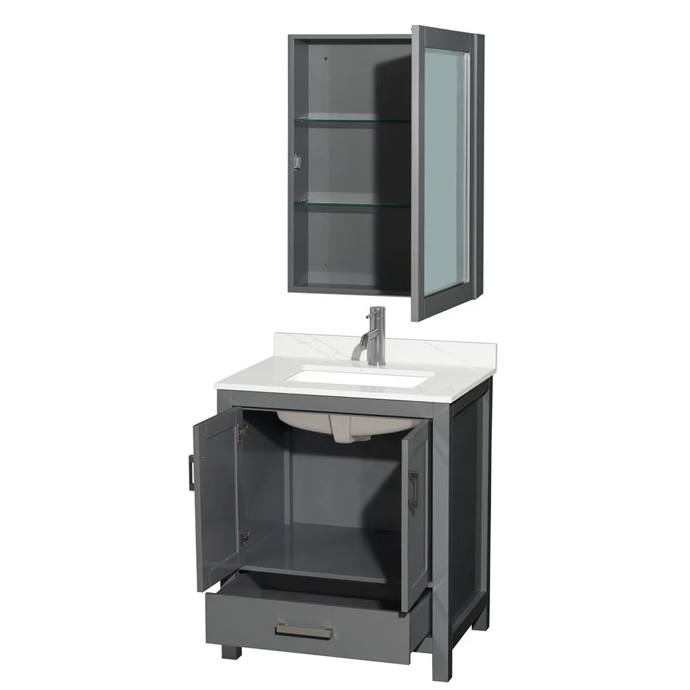 Wyndham Collection Sheffield 30" Single Bath Vanity in Dark Gray with Carrara Marble Top - Image 12