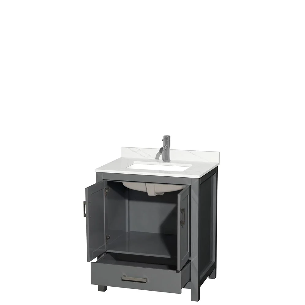 Wyndham Collection Sheffield 30" Single Bath Vanity in Dark Gray with Carrara Marble Top - Image 13