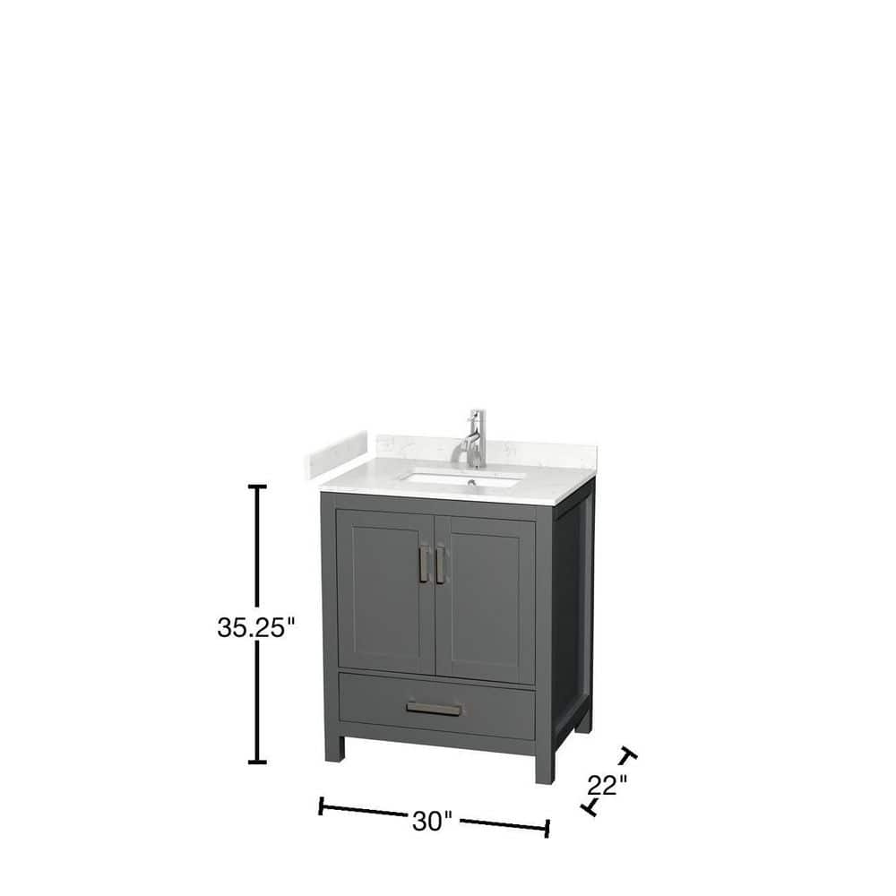 Wyndham Collection Sheffield 30" Single Bath Vanity in Dark Gray with Carrara Marble Top - Image 3