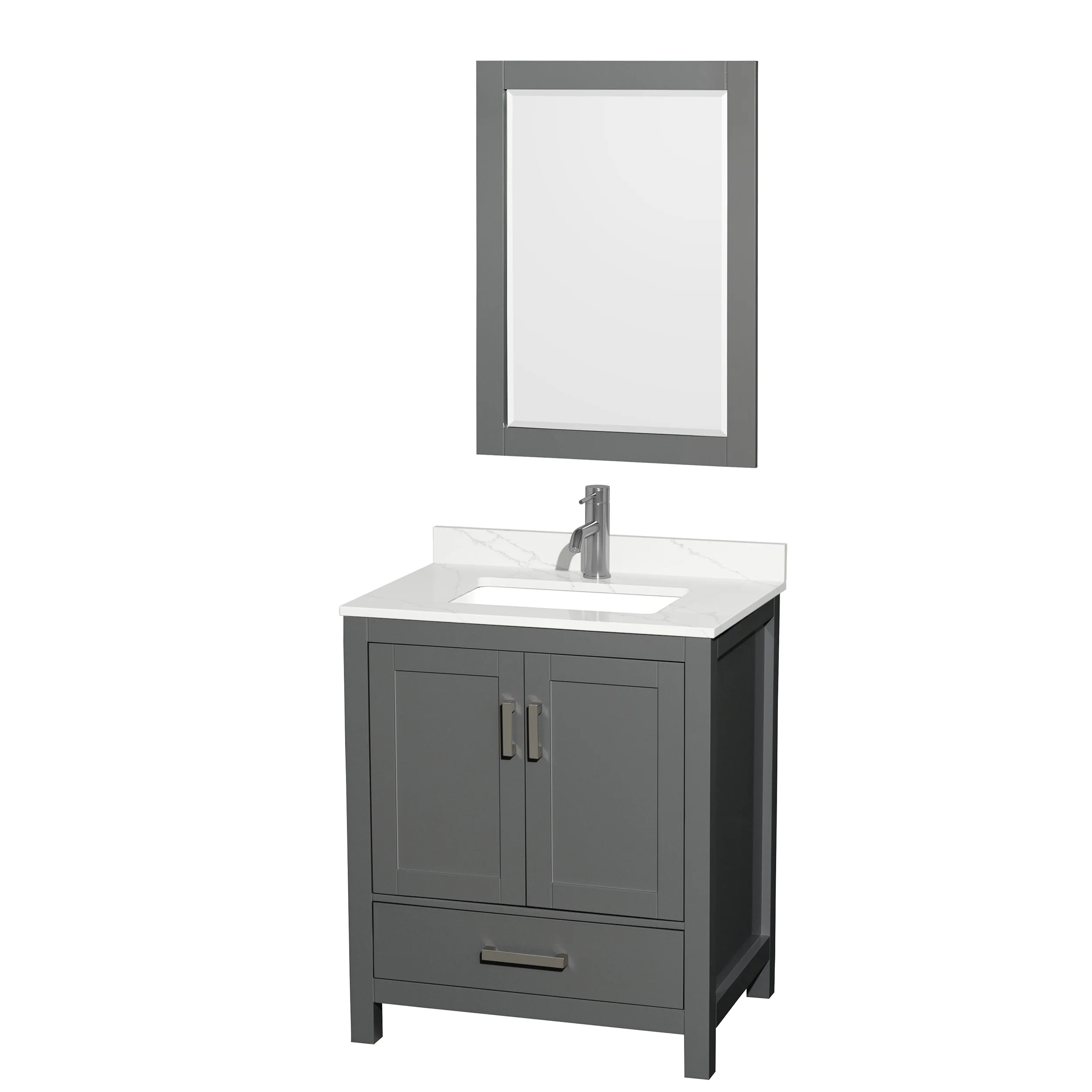 Wyndham Collection Sheffield 30" Single Bath Vanity in Dark Gray with Carrara Marble Top - Image 6