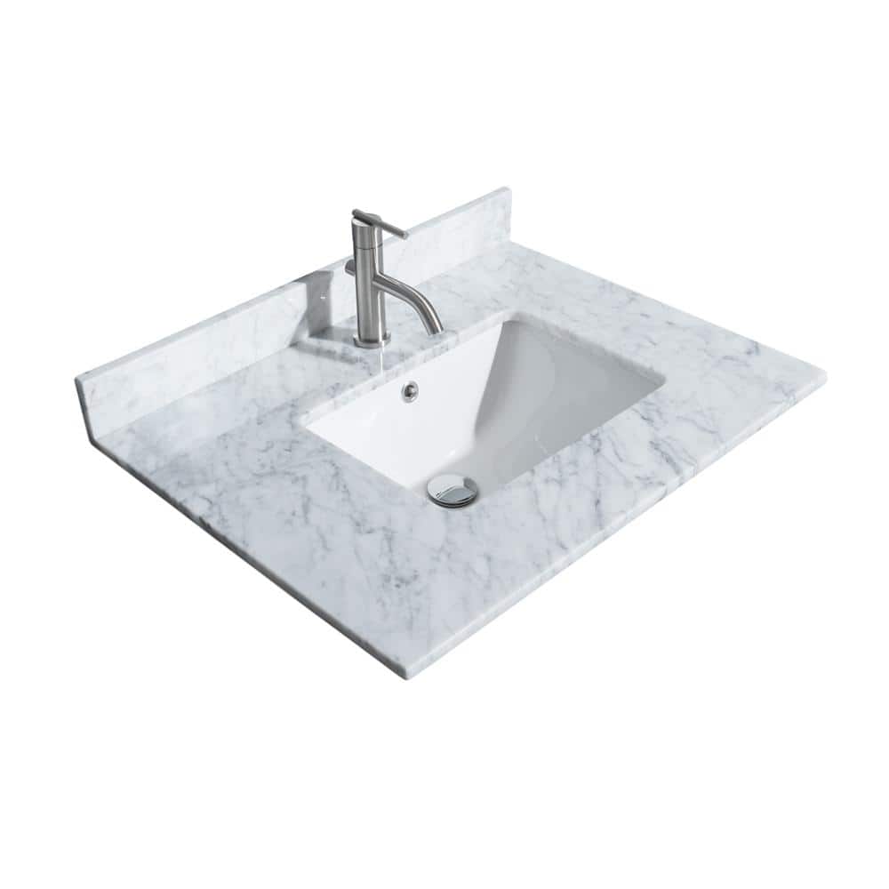 Wyndham Collection Sheffield 30" Single Bath Vanity in Dark Gray with White Carrara Marble Top - Image 3
