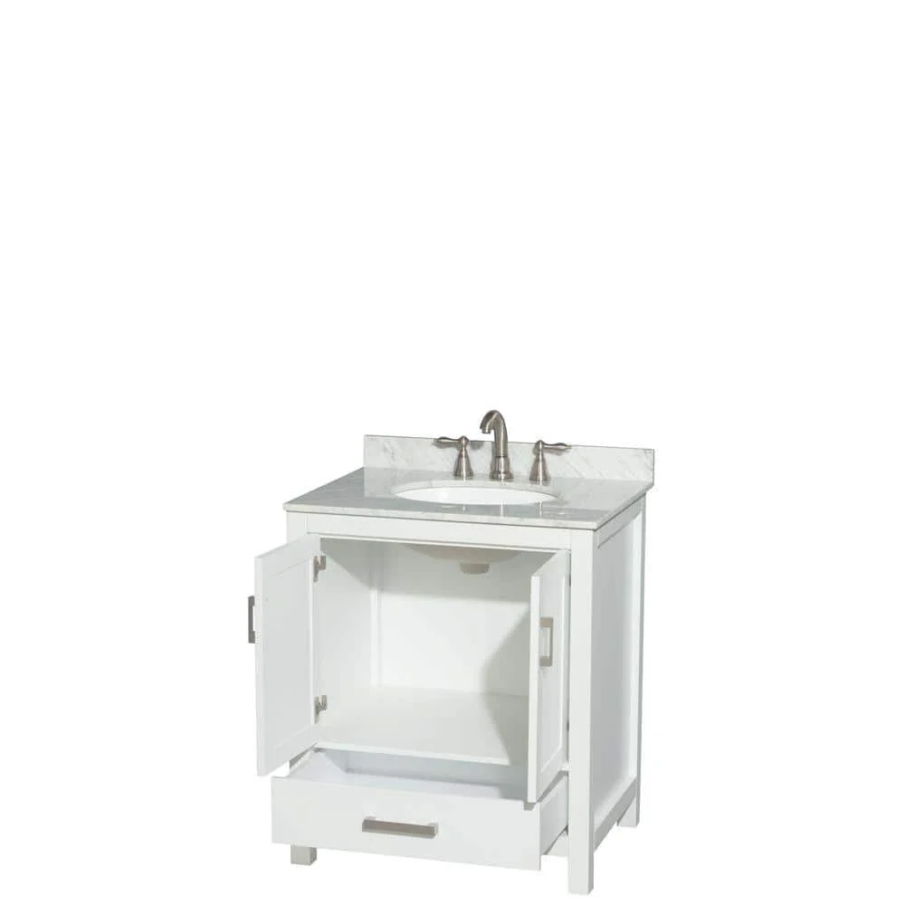 Wyndham Collection Sheffield 30" White Bathroom Vanity with Carrara Marble Top - Image 2