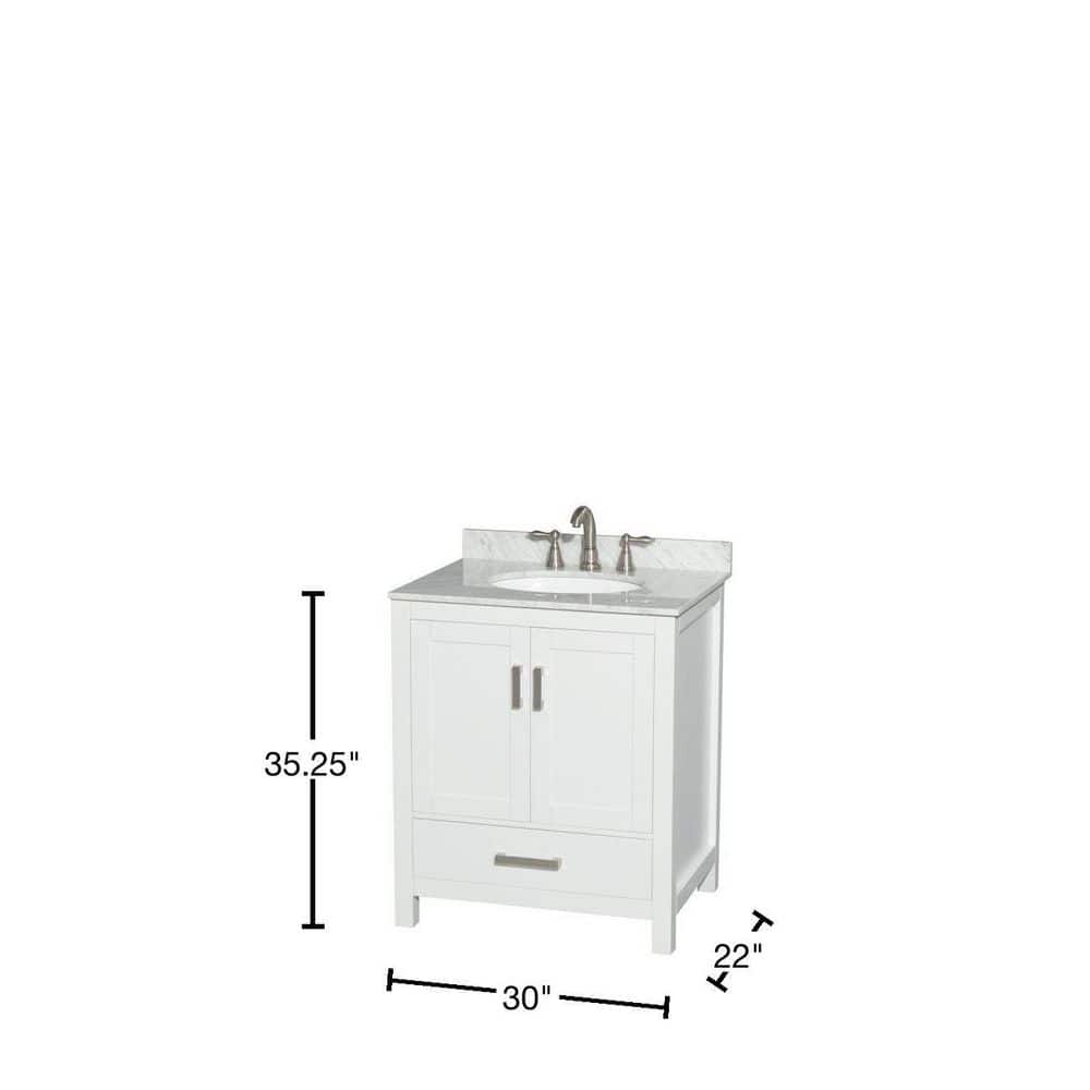 Wyndham Collection Sheffield 30" White Bathroom Vanity with Carrara Marble Top - Image 4