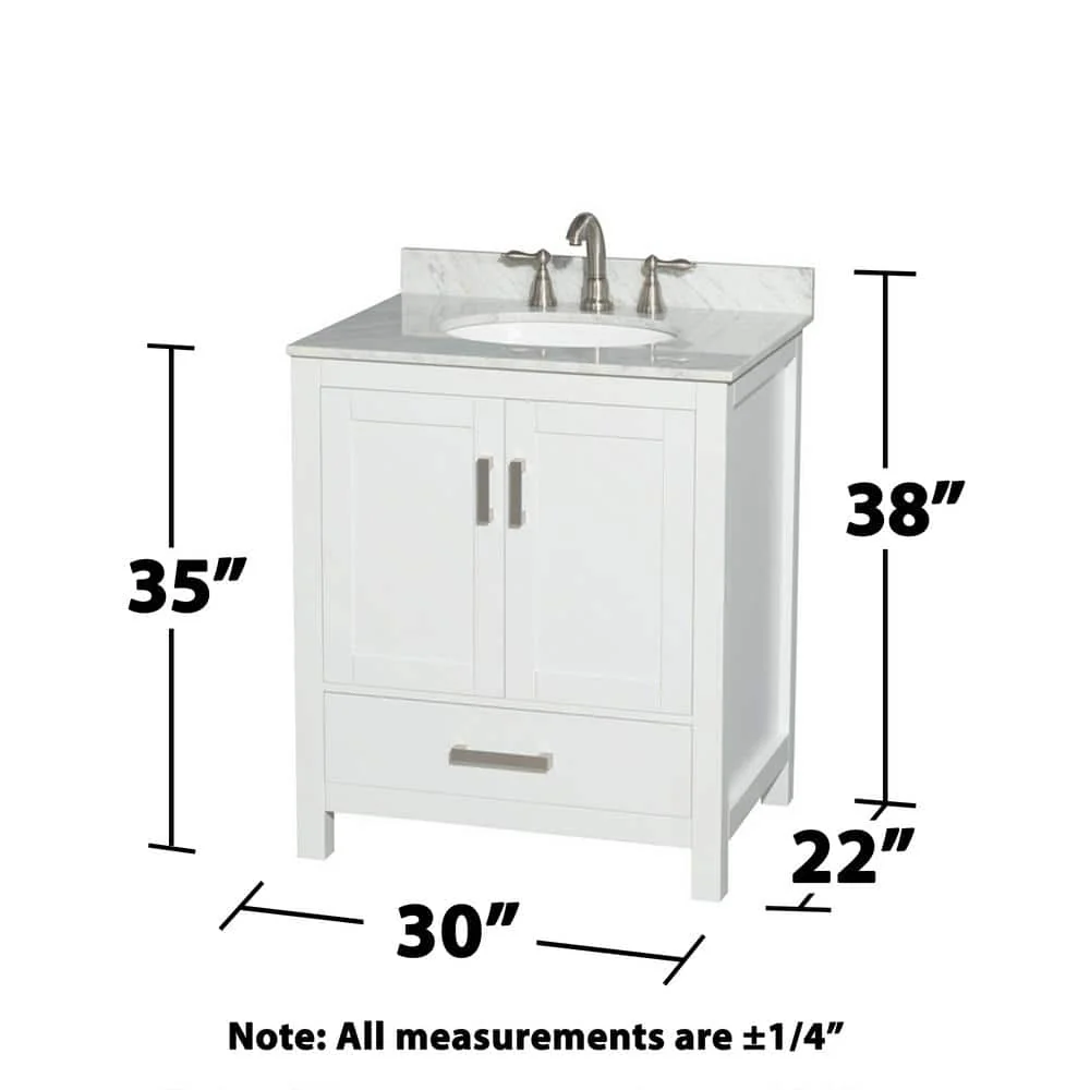 Wyndham Collection Sheffield 30" White Bathroom Vanity with Carrara Marble Top - Image 5