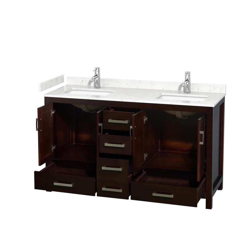 Wyndham Collection Sheffield 60" Double Bath Vanity in Espresso with Cultured Marble Top - Image 3