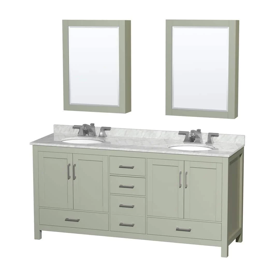 Wyndham Collection Sheffield 72" Double Bath Vanity in Light Green with Marble Top