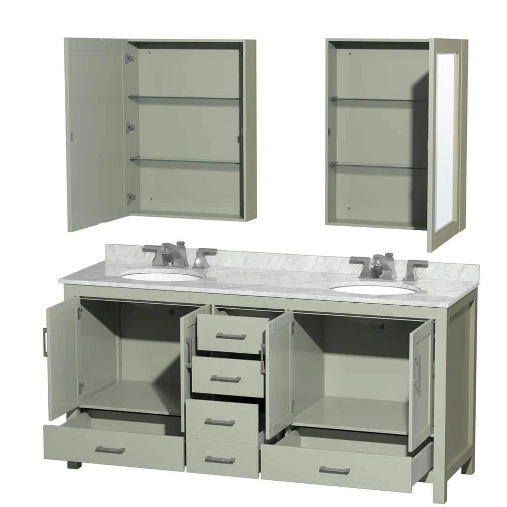 Wyndham Collection Sheffield 72" Double Bath Vanity in Light Green with Marble Top - Image 2