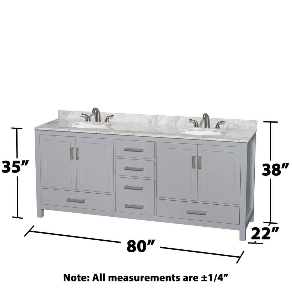 Wyndham Collection Sheffield 80" Double Bath Vanity in Gray with White Carrara Marble Top - Image 4