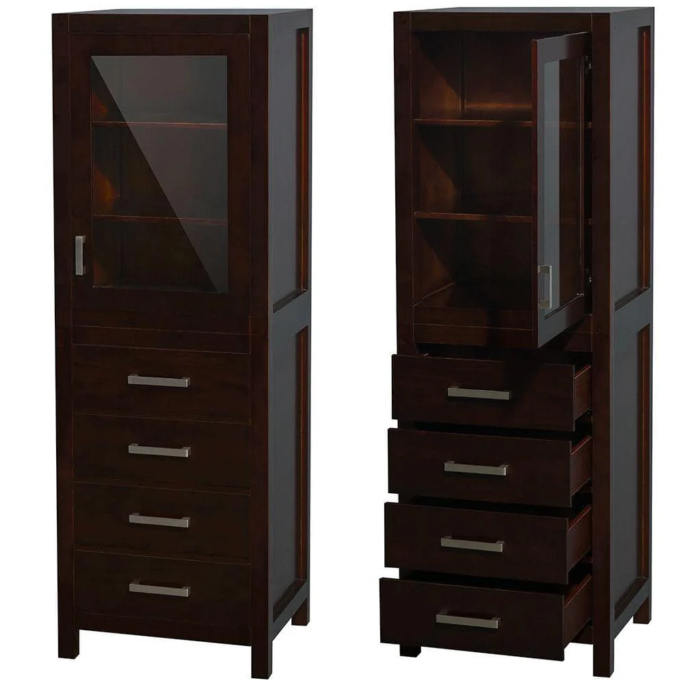 Wyndham Collection Sheffield Bathroom Linen Storage Tower Cabinet, Espresso Finish - Image 2