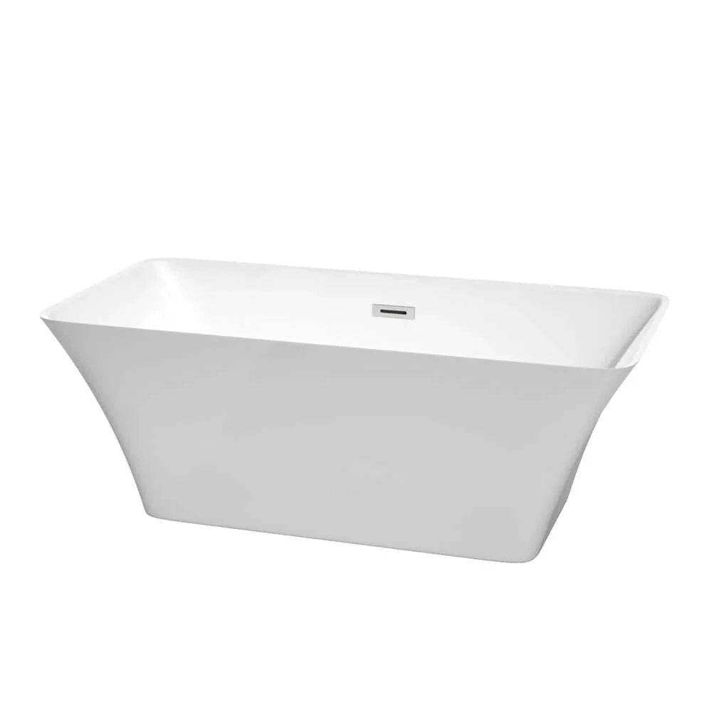 Wyndham Collection Tiffany 59 in. Acrylic Freestanding Soaking Tub in White