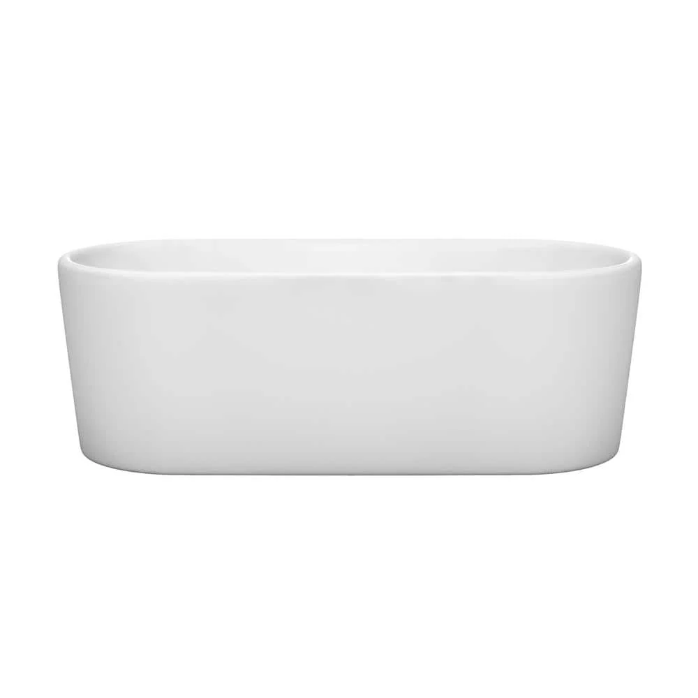Wyndham Collection Ursula 5.6 ft Acrylic Freestanding Bathtub in White with Brushed Nickel Trim - Image 2