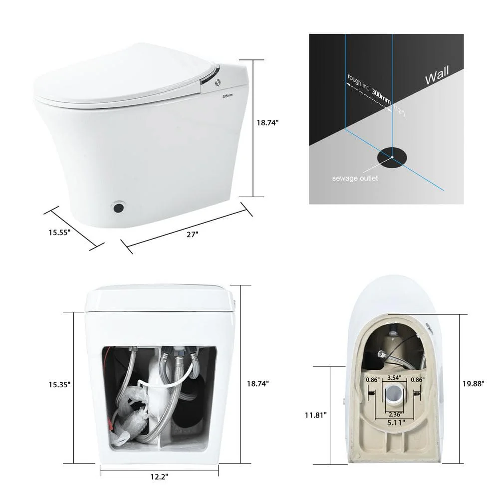 Xspracer Moray Elongated Smart Bidet Toilet with Heated Seat, Remote Control, and LED Night Light - Image 8