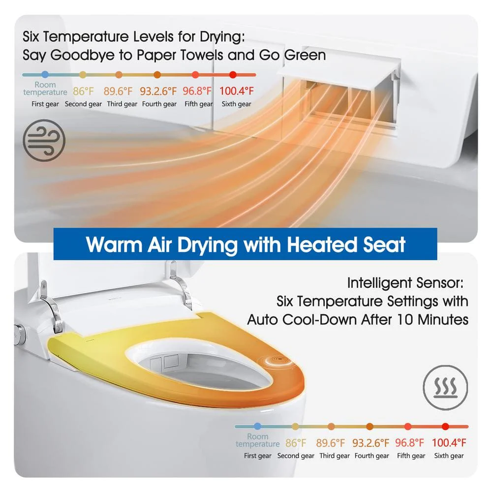 YASINU Tankless Elongated Electric Smart Toilet with Adjustable Bidet Seat, Auto 1.1/1.6 GPF - Image 3