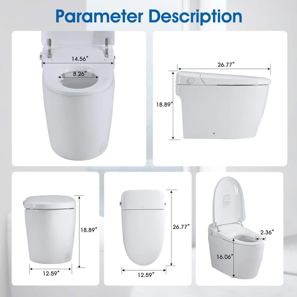 YASINU Tankless Elongated Electric Smart Toilet with Adjustable Bidet Seat, Auto 1.1/1.6 GPF - Image 8