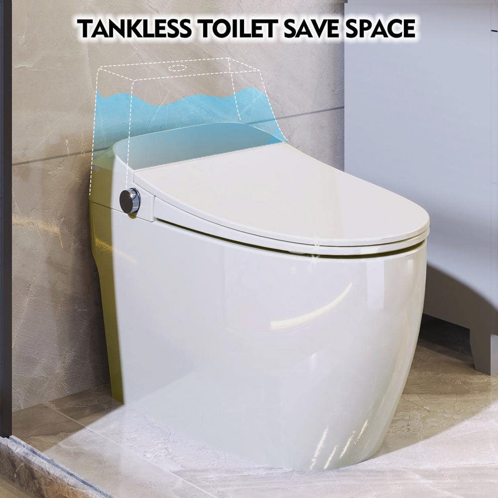 YSQCAR Elongated 1.28 GPF Smart Bidet Toilet with Auto Lid and Heated Seat in White - Image 6