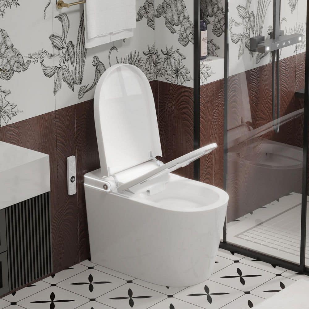 yulika Elongated 1.28 GPF Smart Bidet Toilet with Built-in Foot Sensor and Heated Seat - Image 4