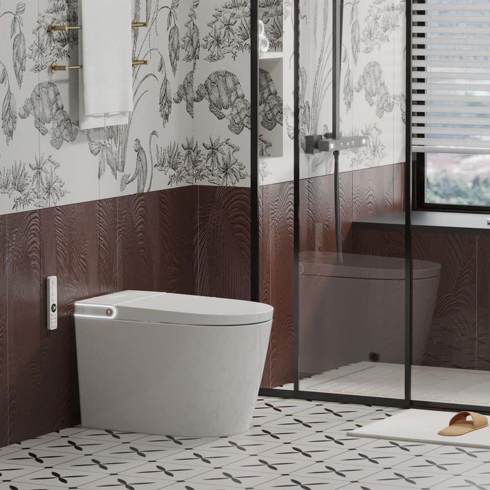 yulika Elongated 1.28 GPF Smart Bidet Toilet with Built-in Foot Sensor and Heated Seat - Image 9