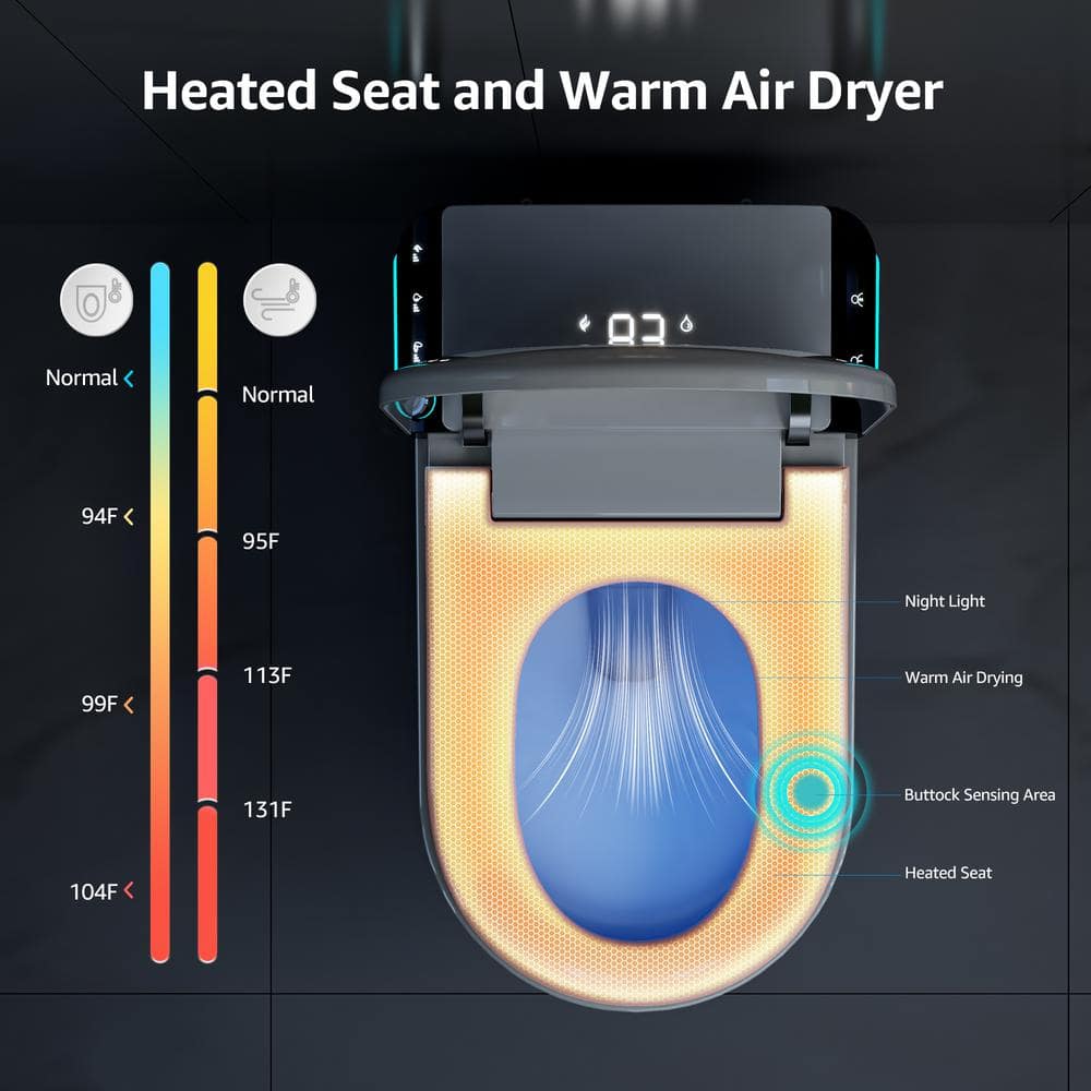 Yulika Smart Bidet Toilet with Auto Open/Close Lid, Heated Seat & LED Display - Image 7