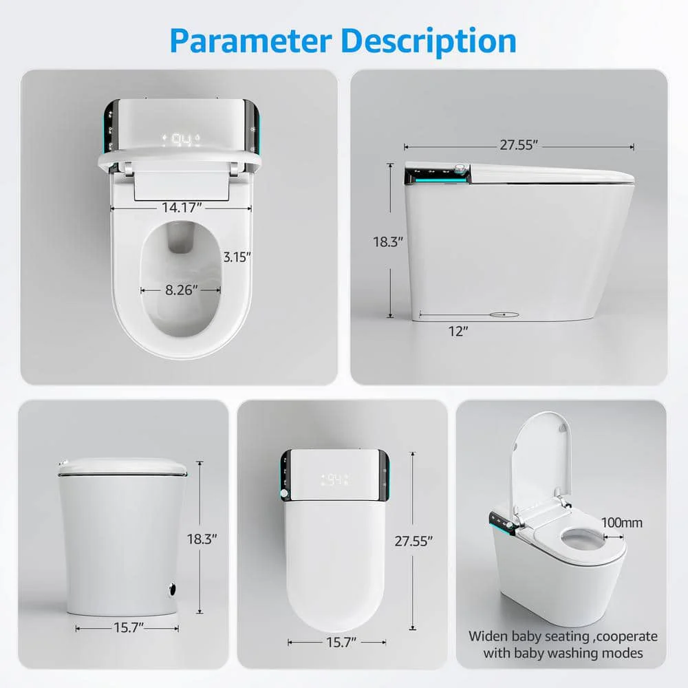 Yulika Smart Bidet Toilet with Auto Open/Close Lid, Heated Seat & LED Display - Image 8
