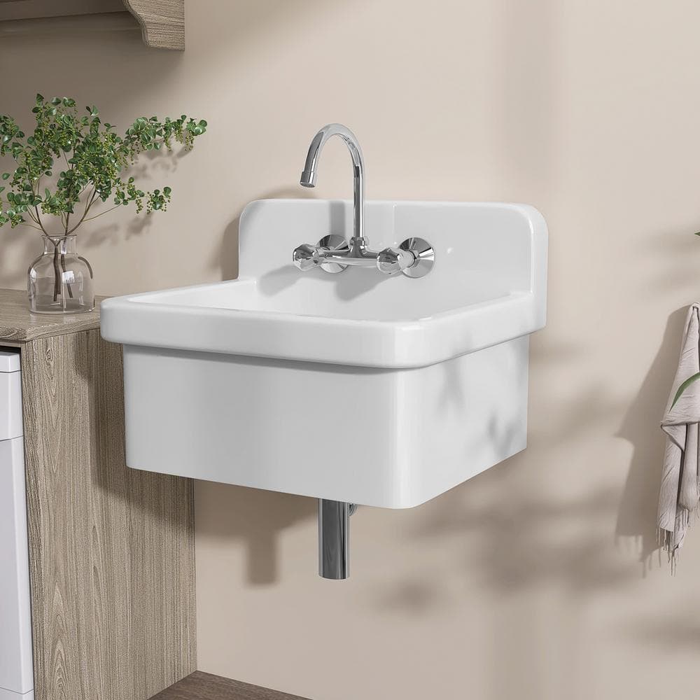 Zeafive 10 Gal 24"x20" Ceramic Wall/Freestanding Utility Sink - White