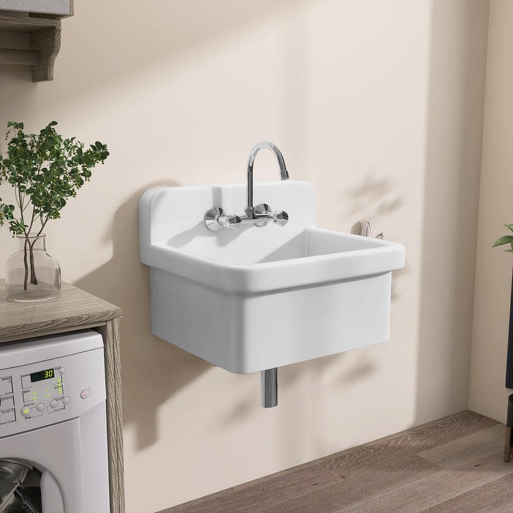 Zeafive 10 Gal 24"x20" Ceramic Wall/Freestanding Utility Sink - White - Image 2