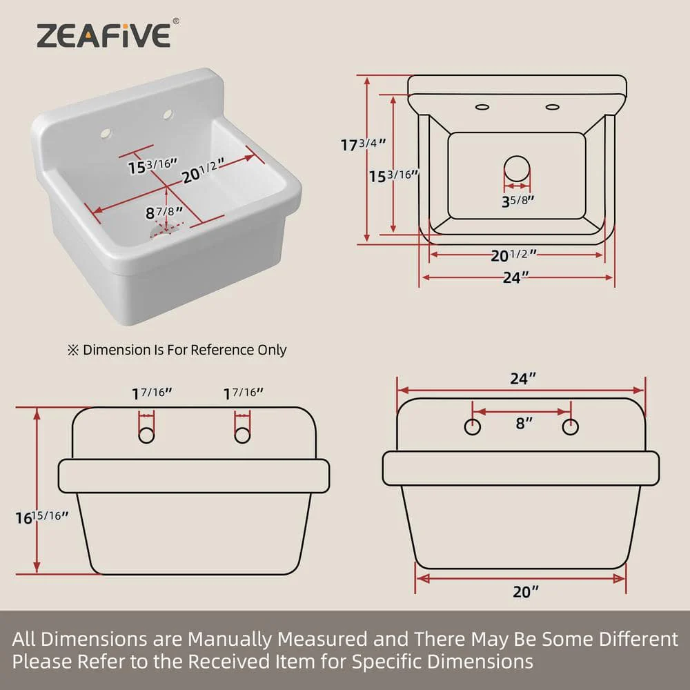 Zeafive 10 Gal 24"x20" Ceramic Wall/Freestanding Utility Sink - White - Image 6