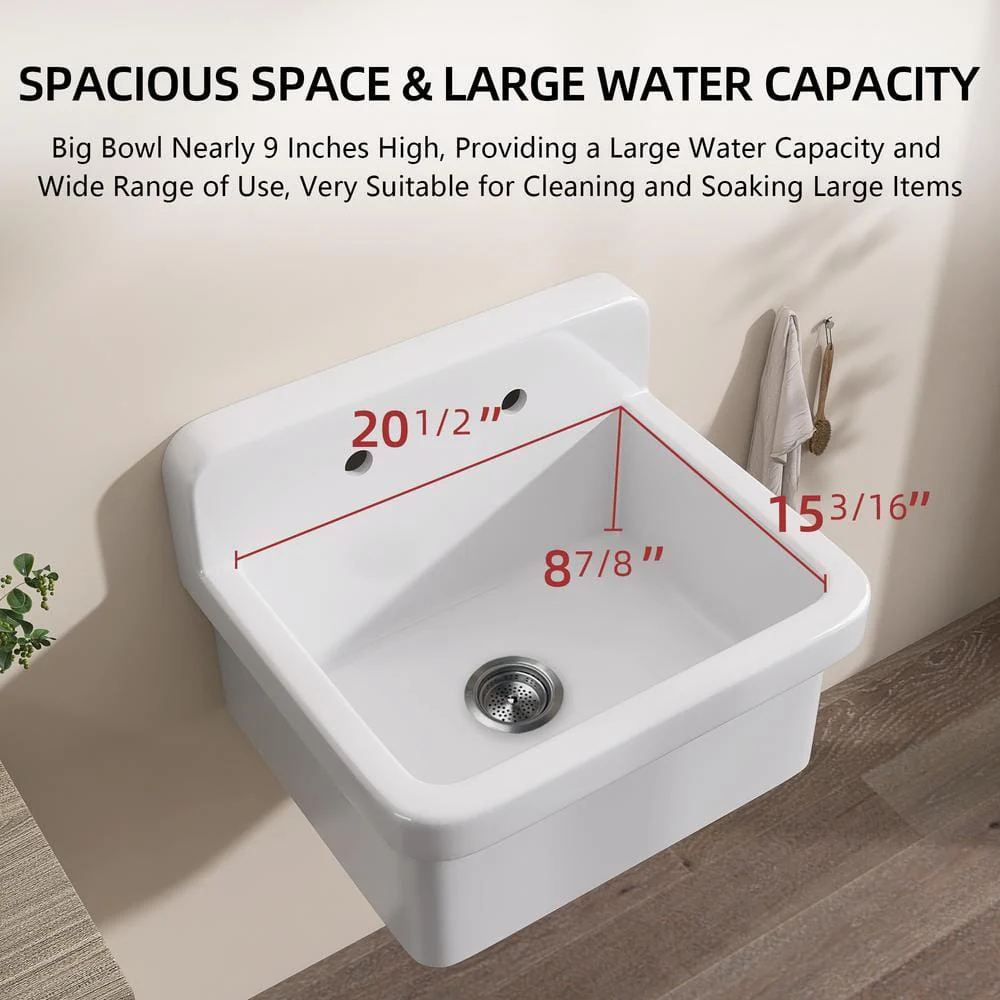 Zeafive 10 Gal 24"x20" Ceramic Wall/Freestanding Utility Sink - White - Image 7