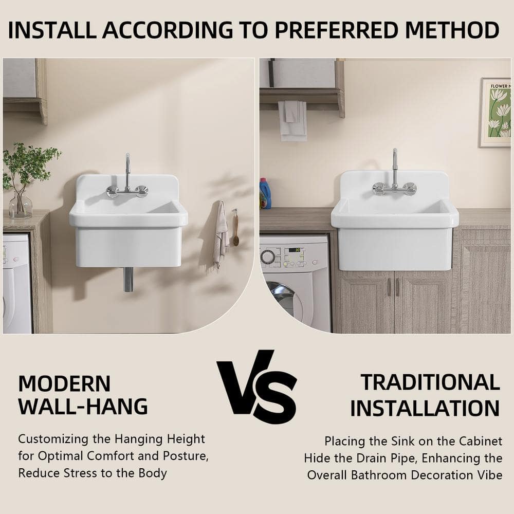 Zeafive 10 Gal 24"x20" Ceramic Wall/Freestanding Utility Sink - White - Image 8