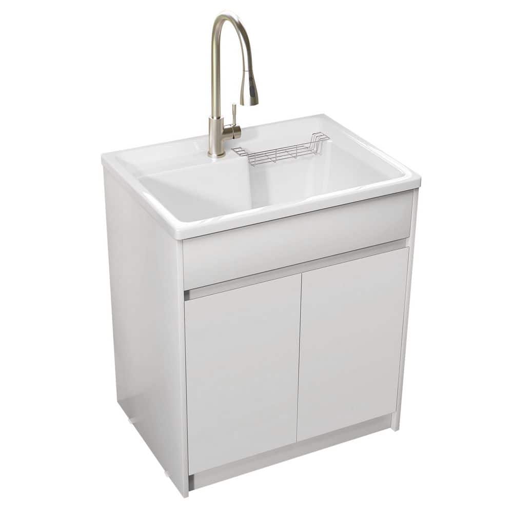 Zeafive All-in-One 30" x 22" Freestanding White Laundry Sink with Cabinet and Faucet - Image 2