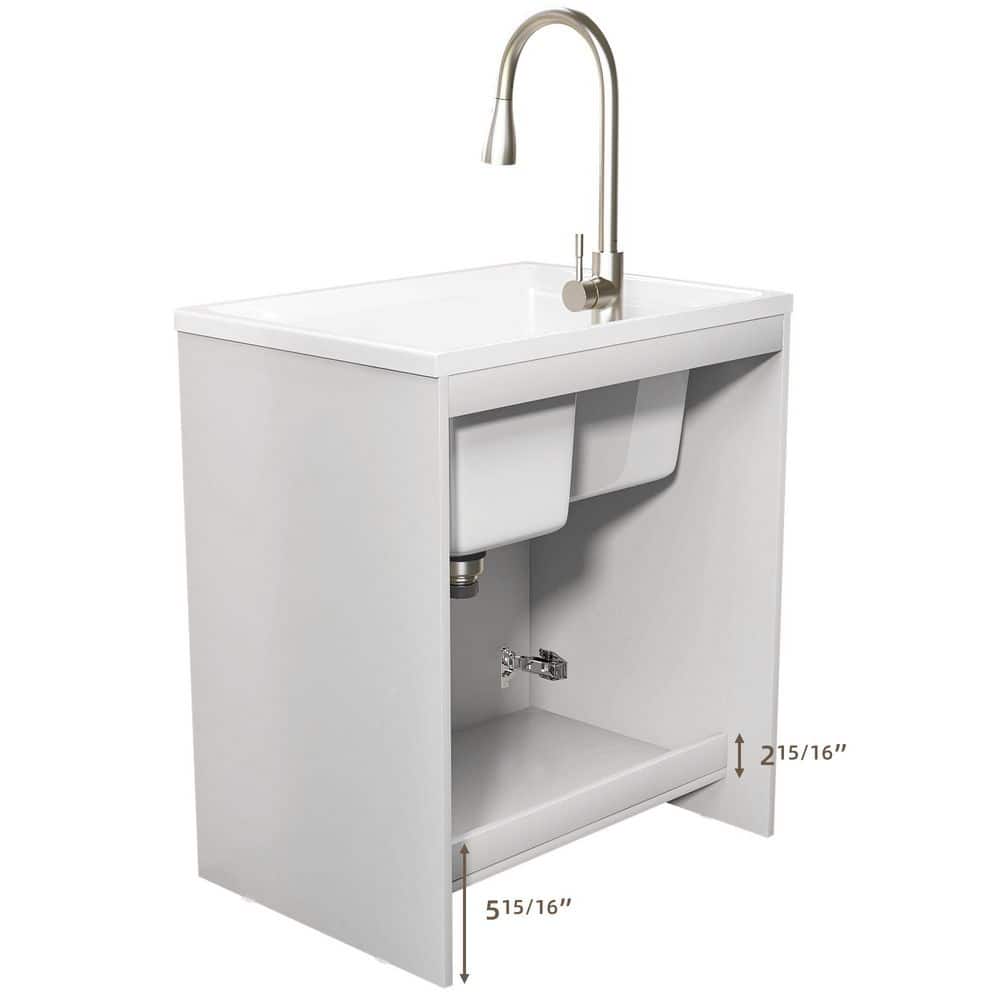 Zeafive All-in-One 30" x 22" Freestanding White Laundry Sink with Cabinet and Faucet - Image 6