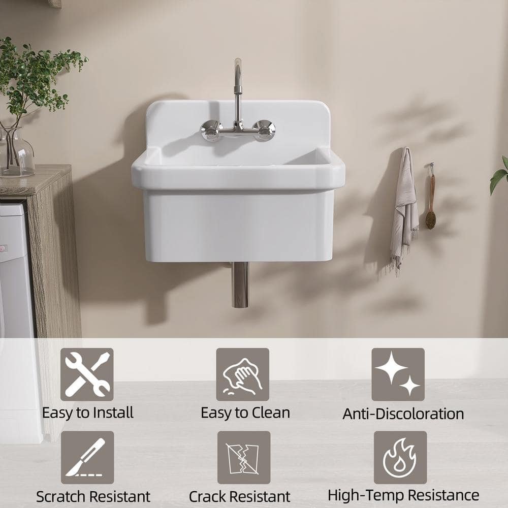 Zeafive High Back 10-Gallon Ceramic Wall Mount Utility Sink, 24x20x17 in. - Image 10