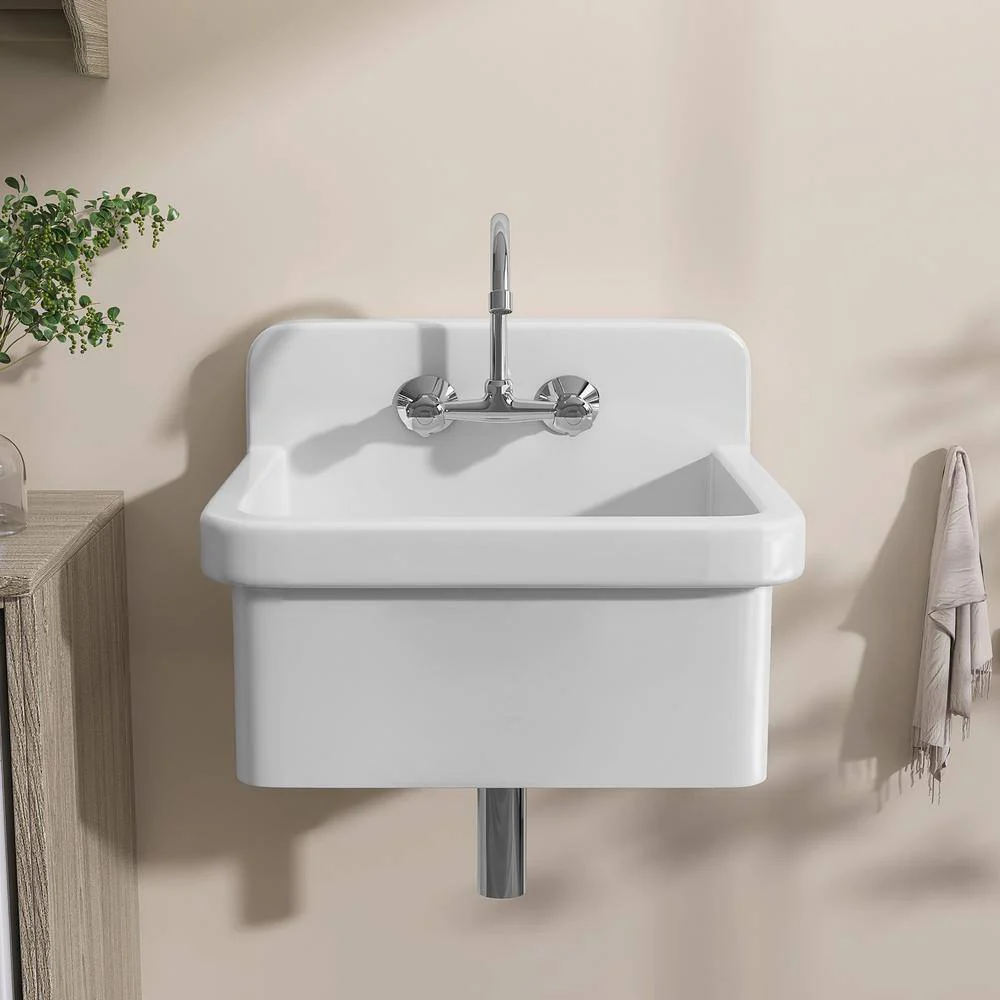 Zeafive High Back 10-Gallon Ceramic Wall Mount Utility Sink, 24x20x17 in. - Image 3