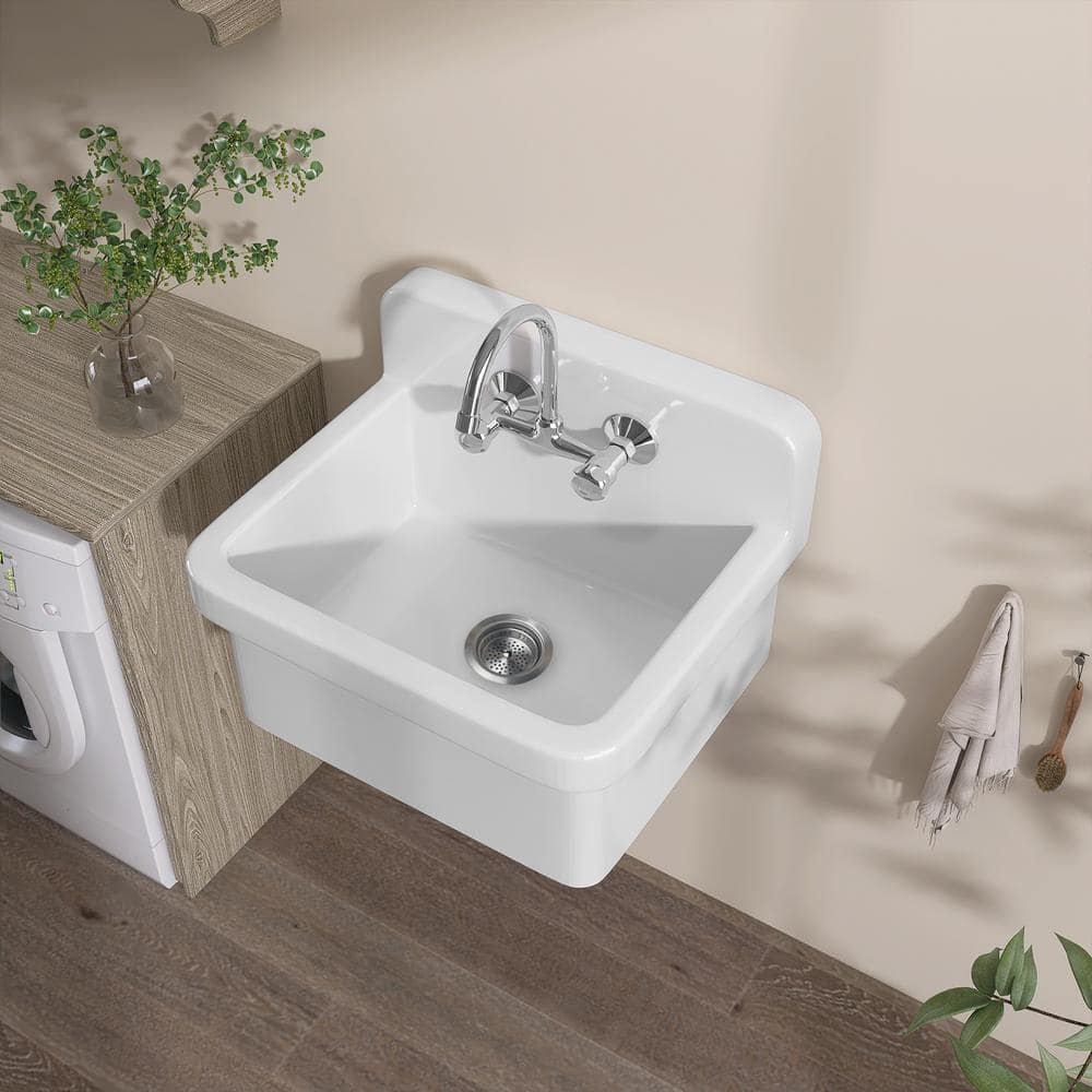Zeafive High Back 10-Gallon Ceramic Wall Mount Utility Sink, 24x20x17 in. - Image 4