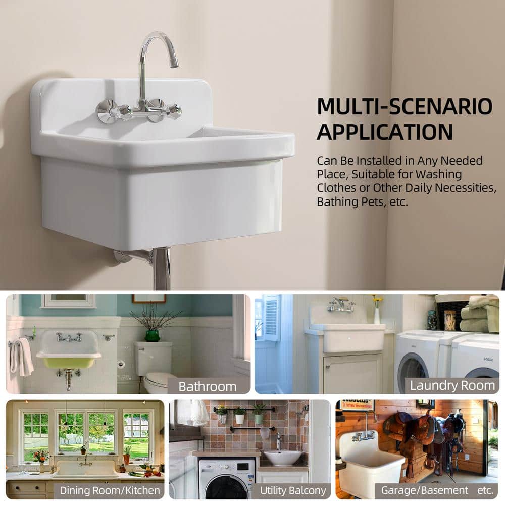 Zeafive High Back 10-Gallon Ceramic Wall Mount Utility Sink, 24x20x17 in. - Image 9