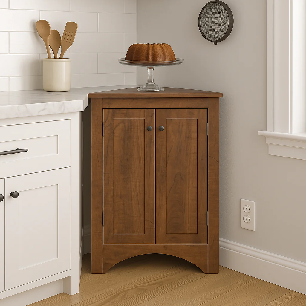 Zeus & Ruta Corner Cabinet with Adjustable Shelves, Brown MDF, 17.2" x 17.2" x 31.5" - Image 4