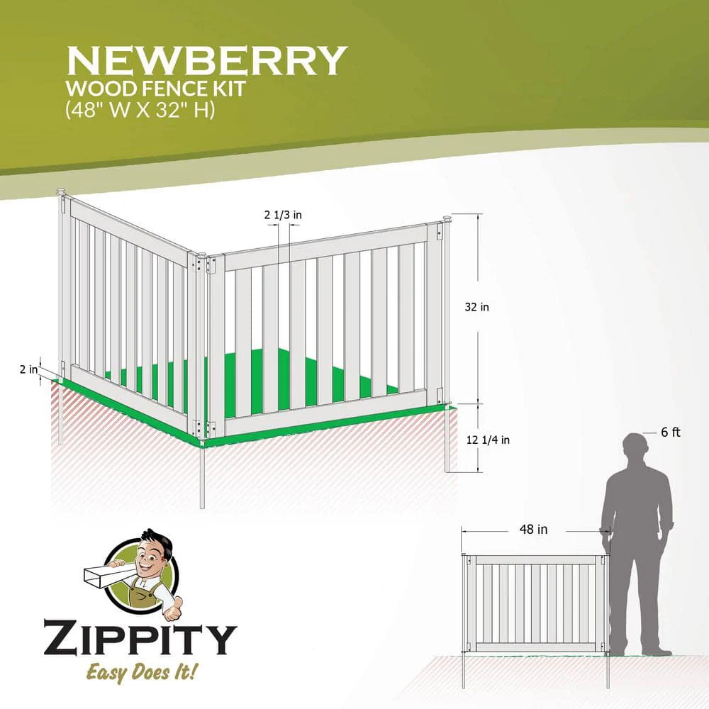 Zippity Outdoor Products Newberry Dig Free Wood Fence Kit - 48 in. x 32 in. Panels - Image 3