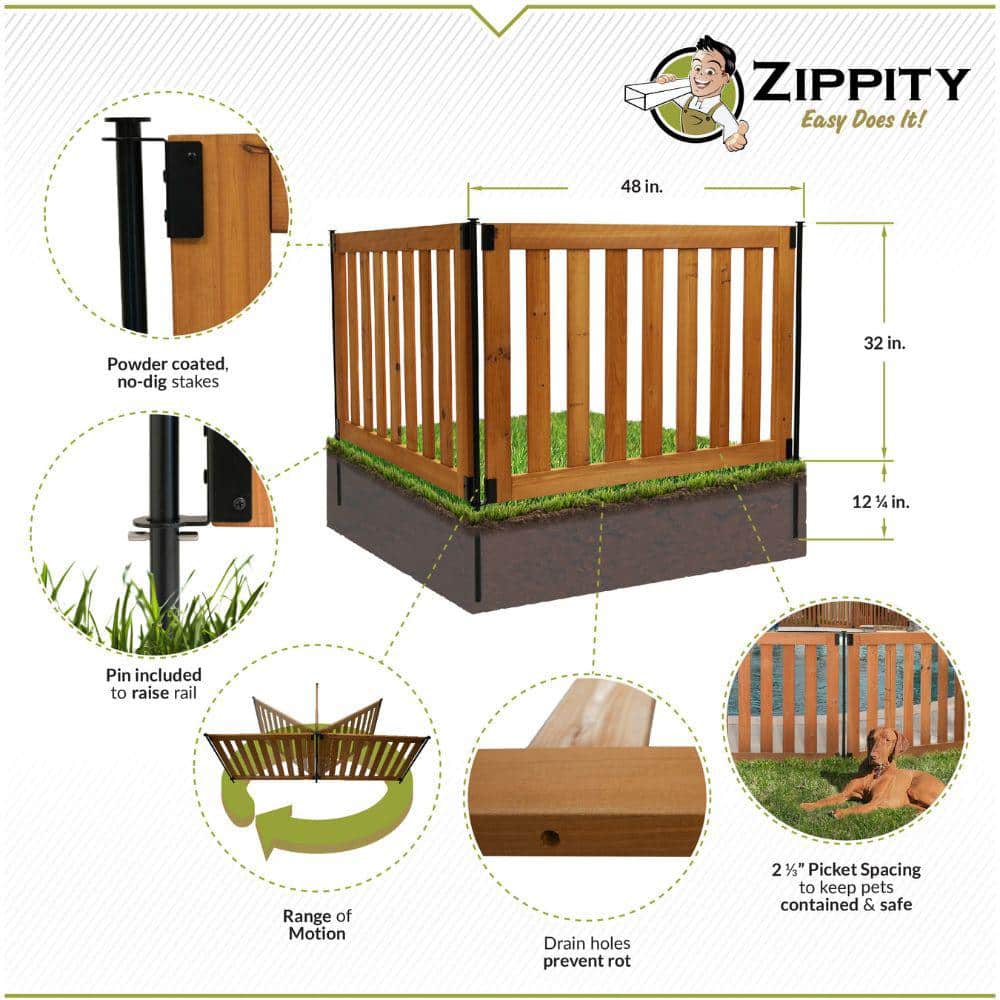 Zippity Outdoor Products Newberry Dig Free Wood Fence Kit - 48 in. x 32 in. Panels - Image 5